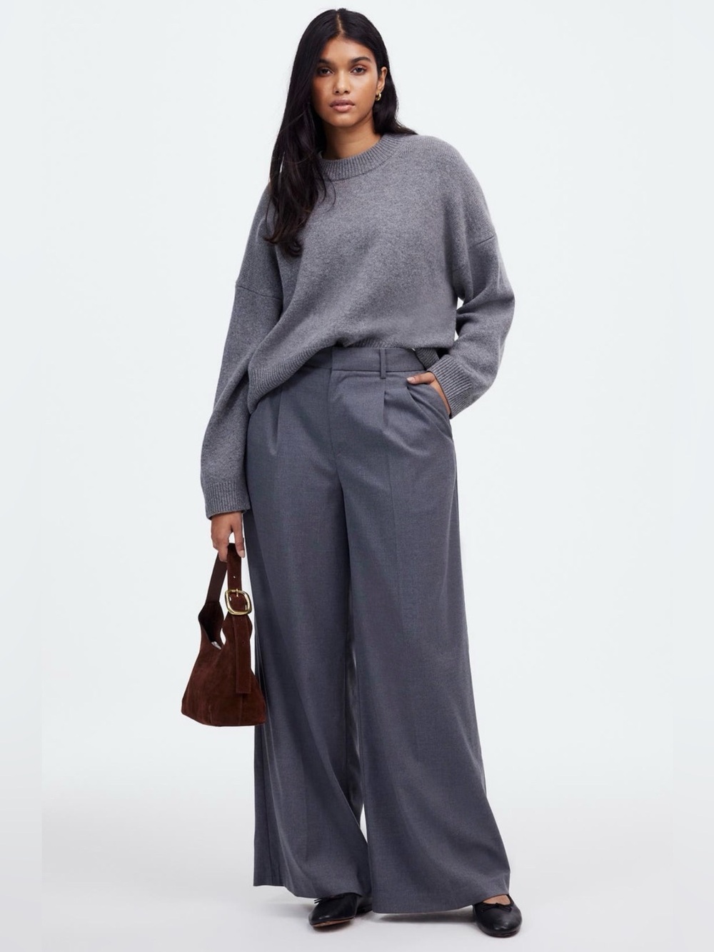 Madewell the Harlow Grey Super Wide-Leg Trousers with High Waist